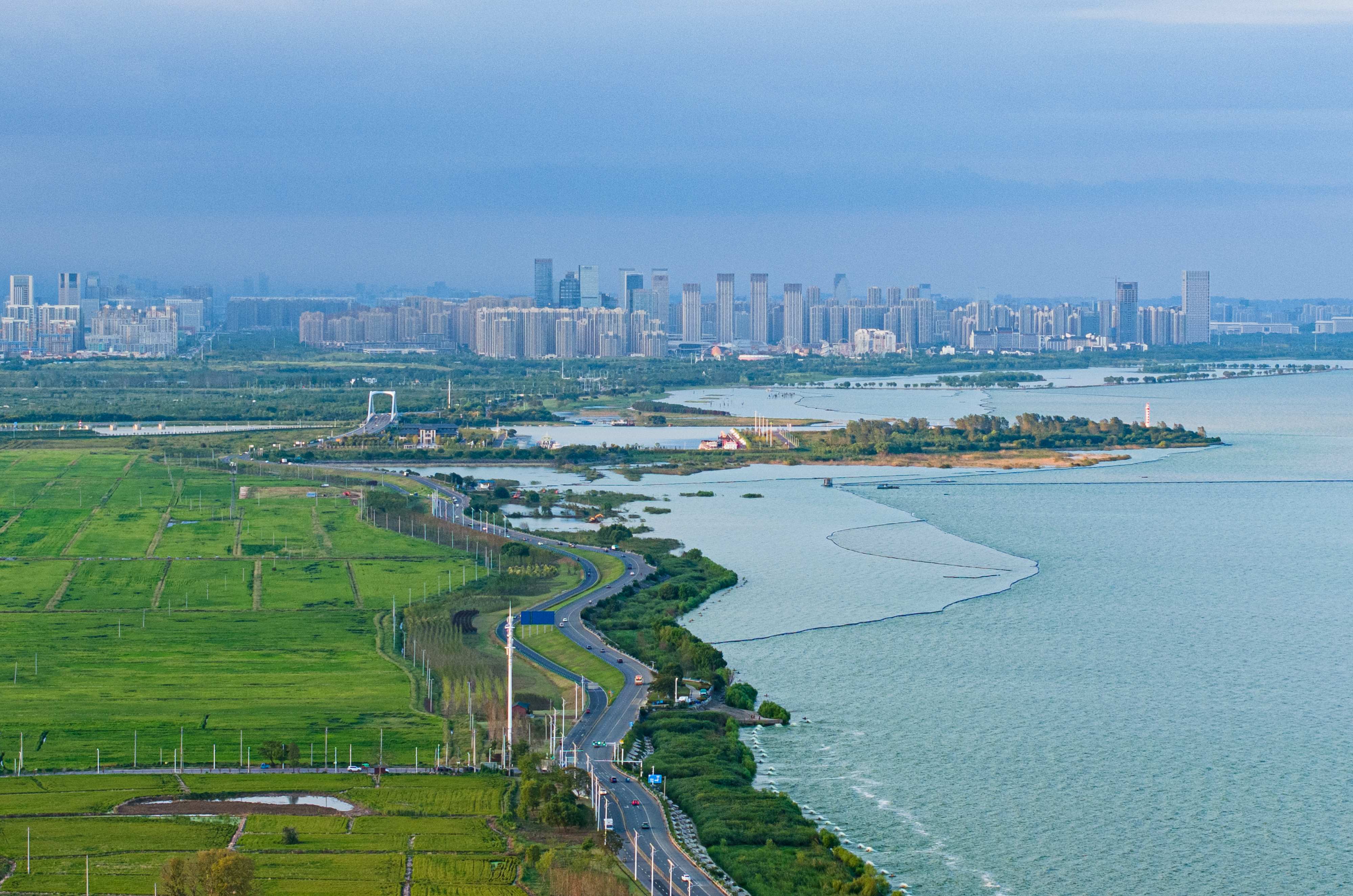 合肥市巢湖湿地及城市天际线(无人机照片 新华社记者 杜宇 摄).jpg 合肥市巢湖湿地及城市天际线(无人机照片 新华社记者 杜宇 摄).jpg